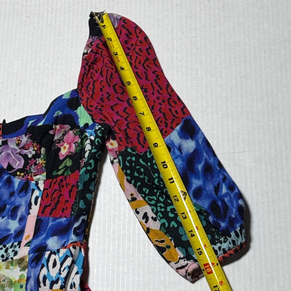 DESIGUAL Colorful Animal Print Patchwork Midi Dress Side Slit Smocked Back SM - Picture 12 of 17